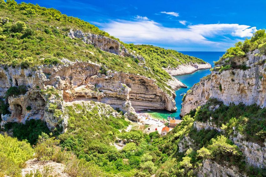 Vis stiniva beach aerial view